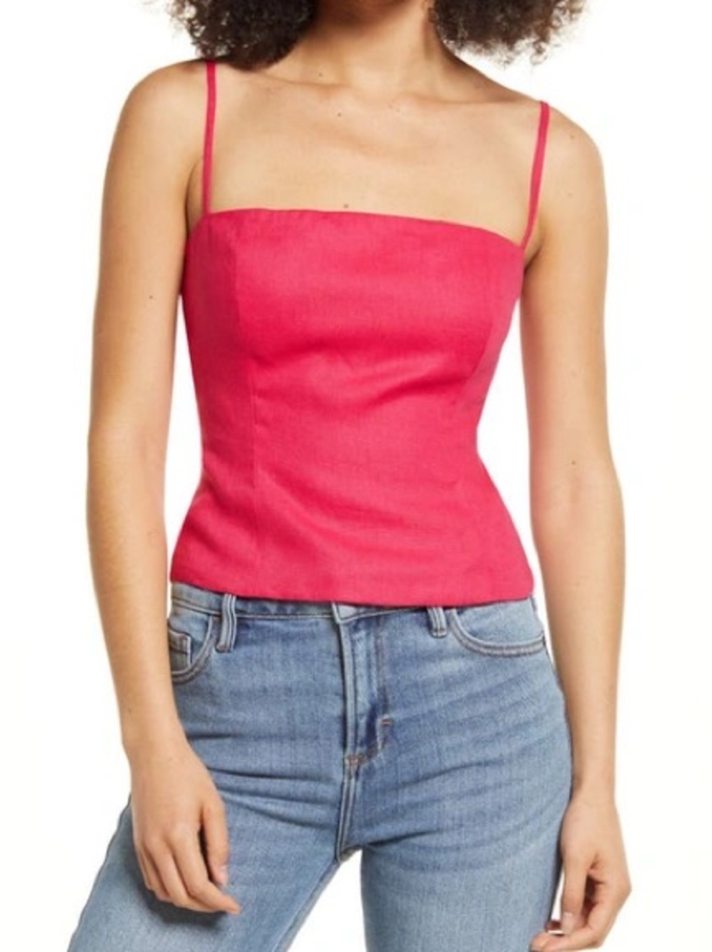 Reformation Overland Linen Top in Corvette Pink